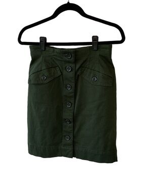NEW Ann Taylor Weekend Button Front Olive Green Utility Skirt Workwear 4 Soft